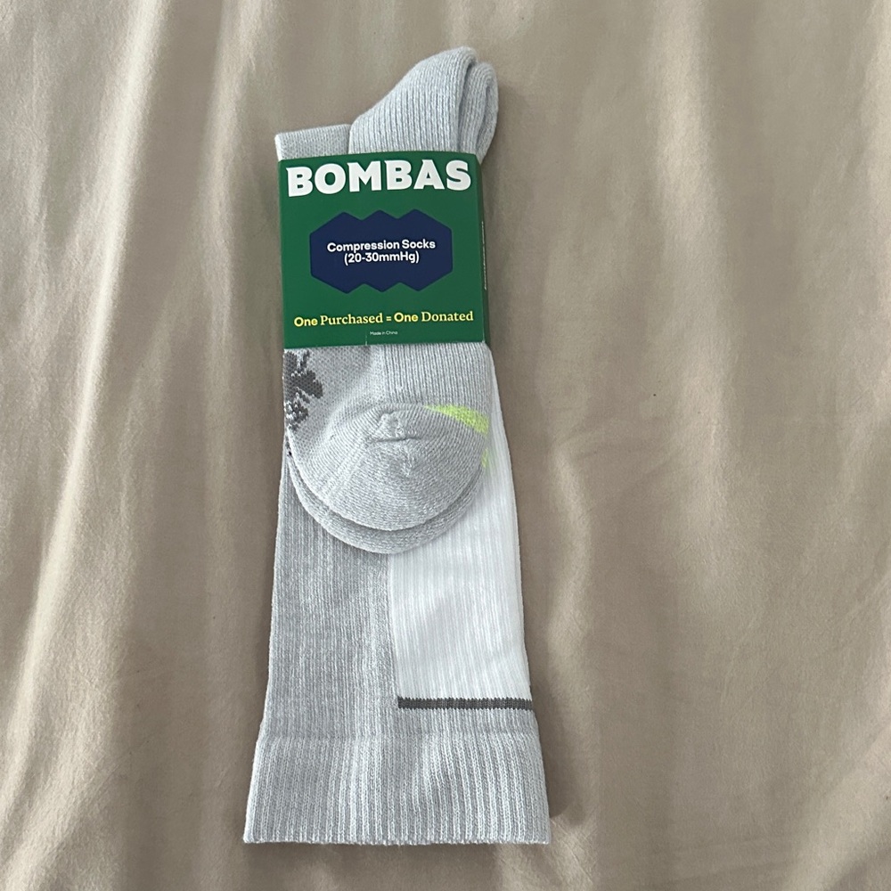 Bombas Light Gray and White Compression Socks
